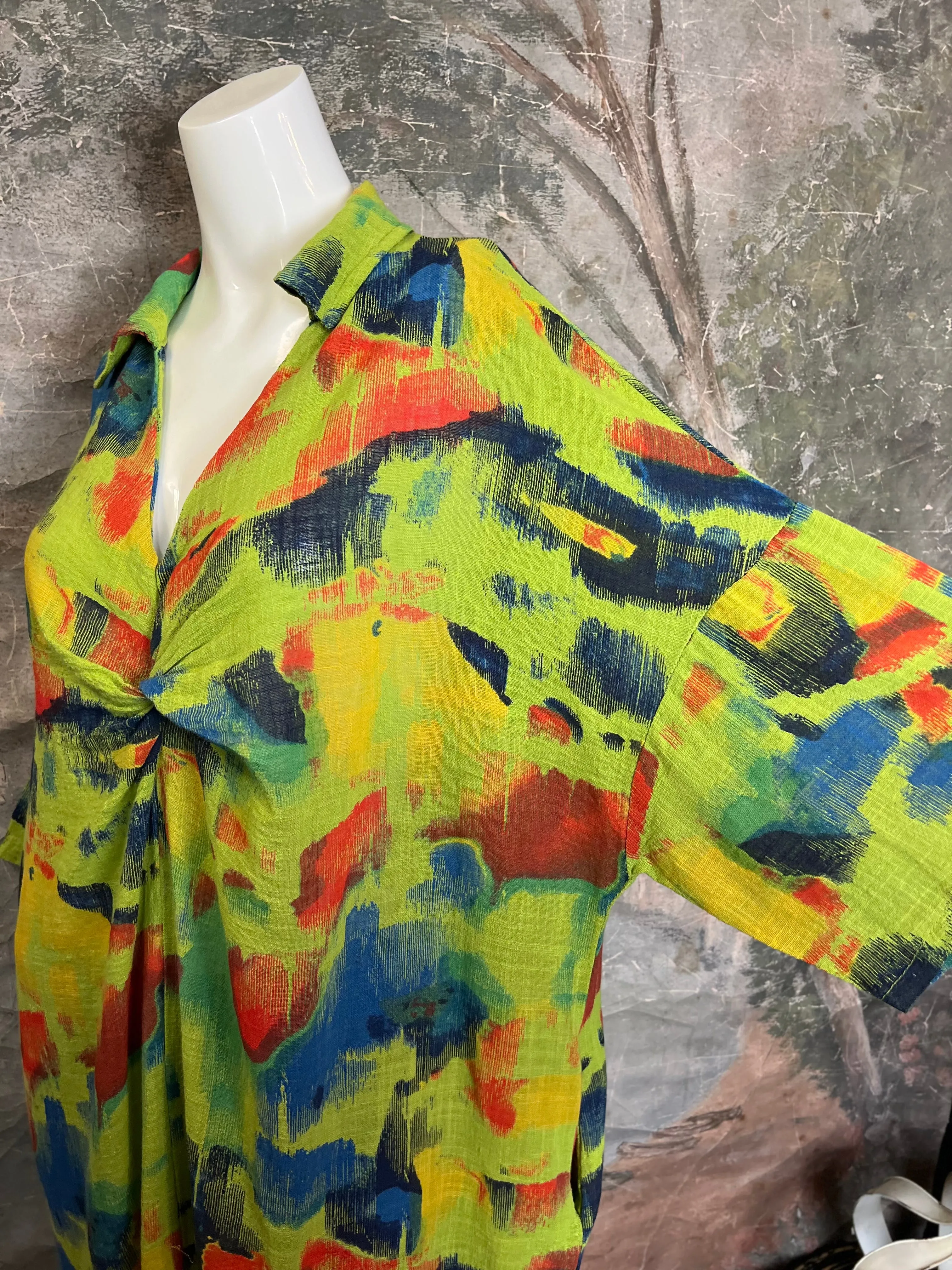 91904 ART Gauze Dress-KIWI