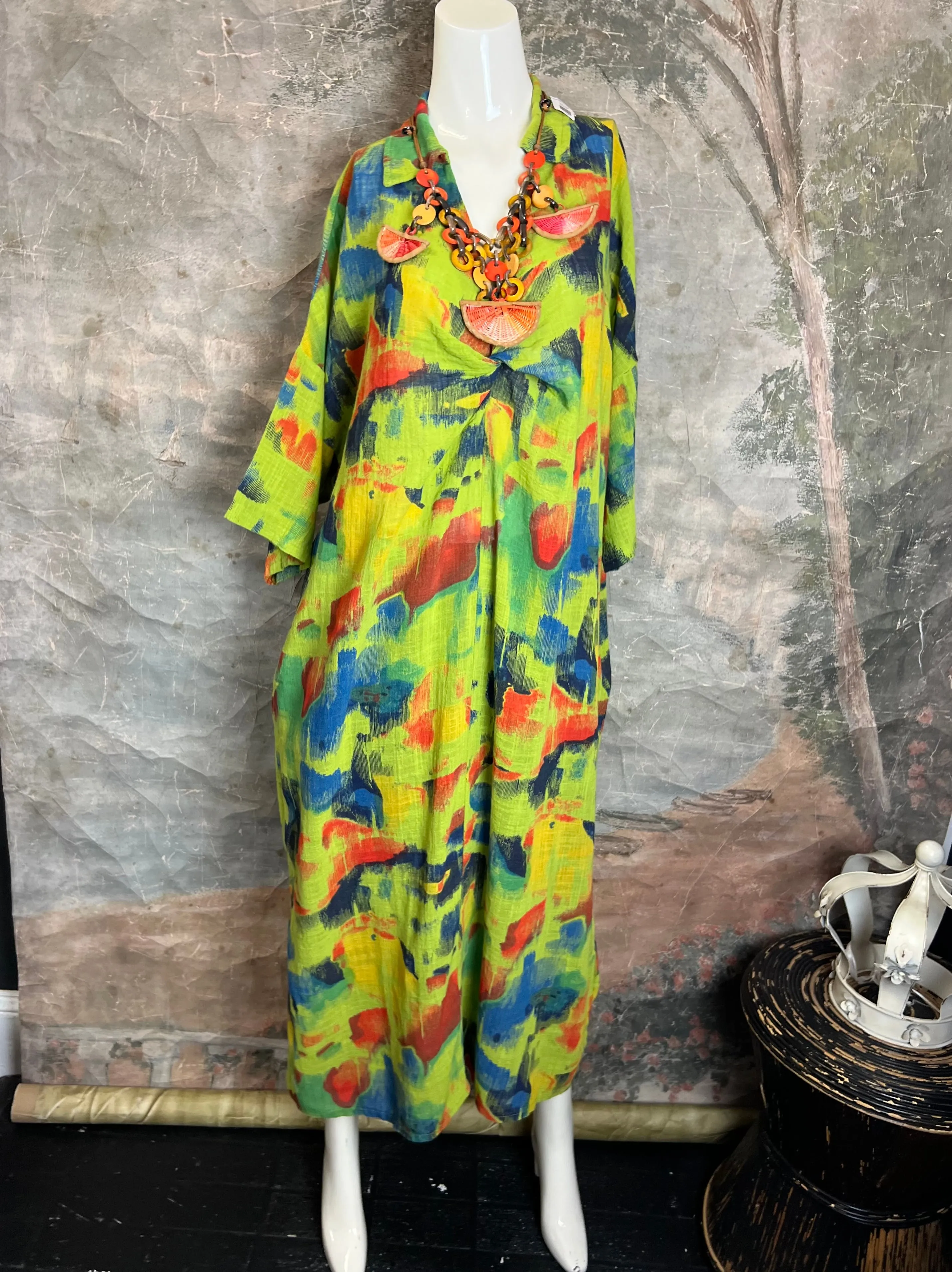 91904 ART Gauze Dress-KIWI