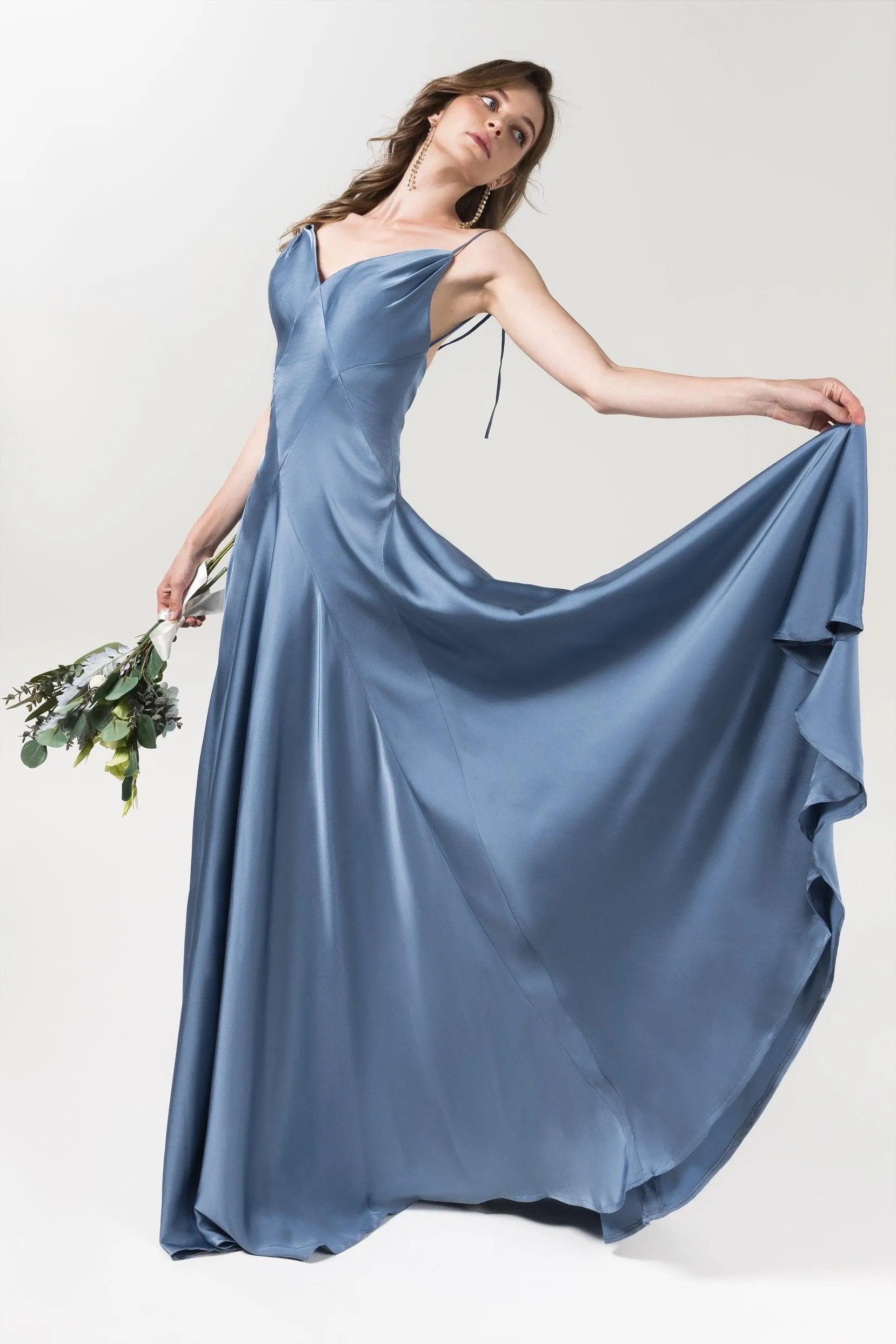 A-Line Floor Length Luxe Satin Bridesmaid Dress Formal Dresses CB0591