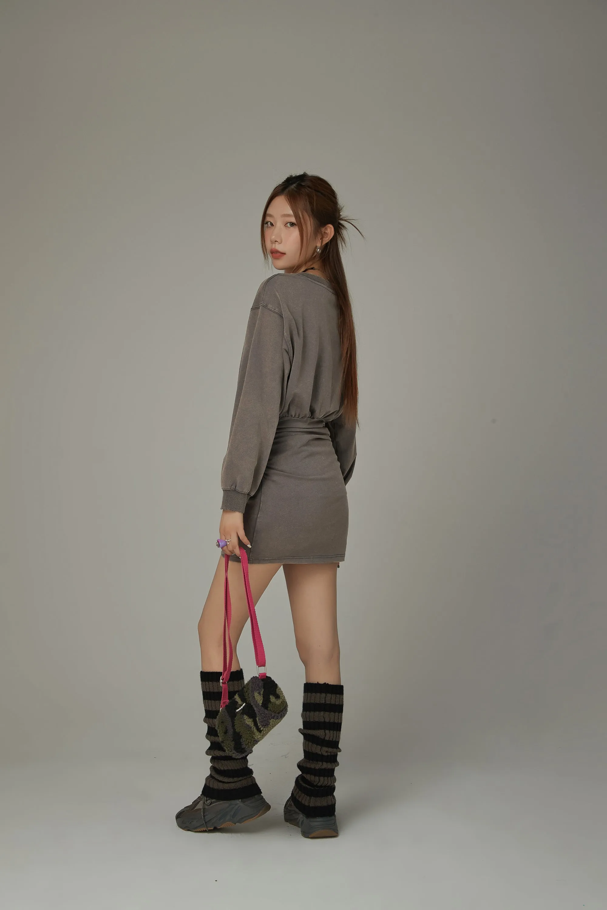 Deep V- Neck Shirring Dress