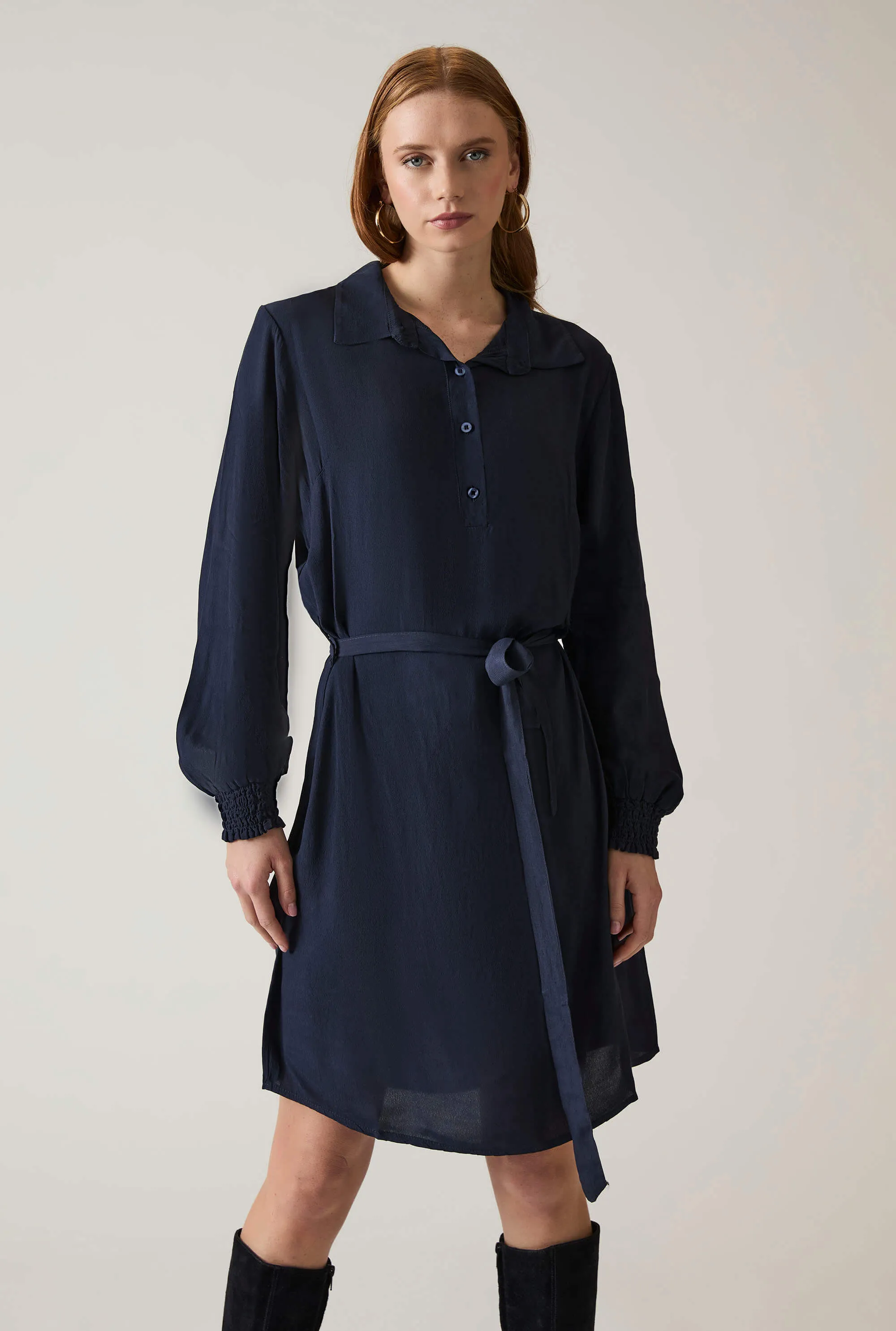 Navy Belted Dress